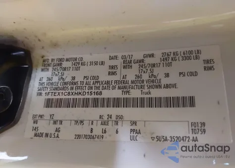 2017 Ford F-150 Xl from USA, damaged, VIN 1FTEX1C8XHKD15168